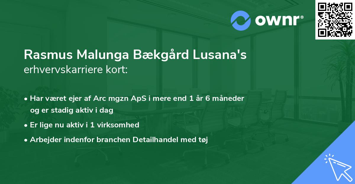 Rasmus Malunga Bækgård Lusana's erhvervskarriere kort