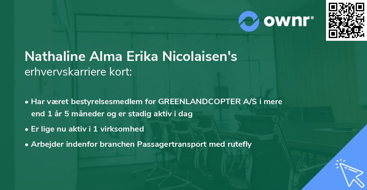 Nathaline Alma Erika Nicolaisen's erhvervskarriere kort