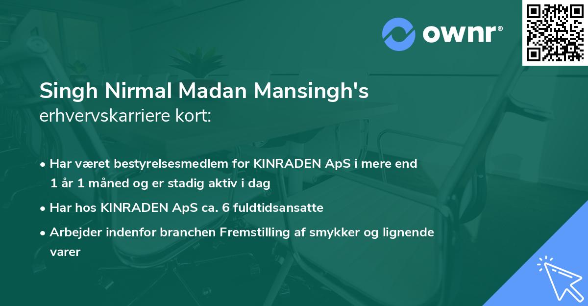 Singh Nirmal Madan Mansingh's erhvervskarriere kort