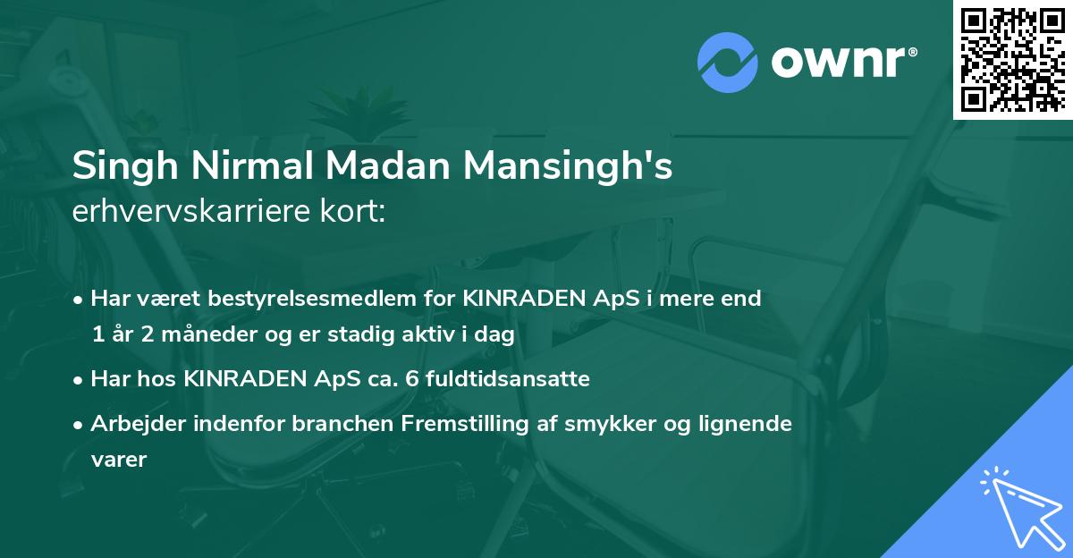 Singh Nirmal Madan Mansingh's erhvervskarriere kort