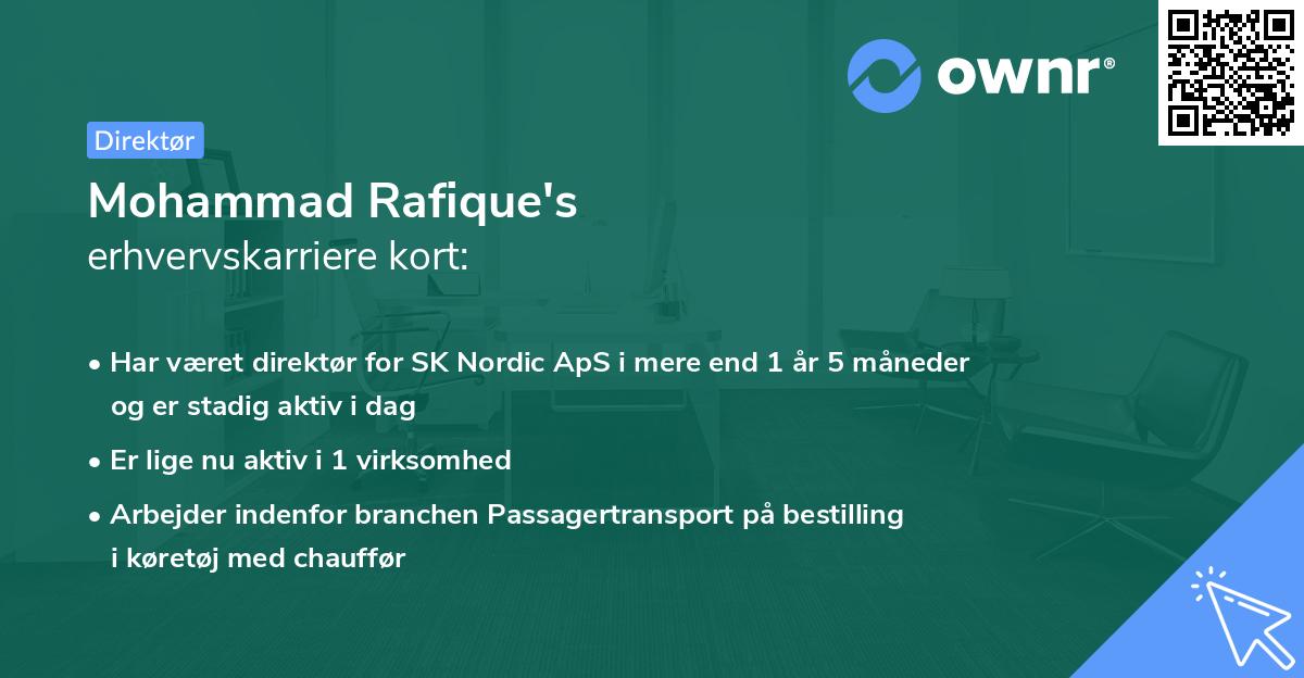 Mohammad Rafique's erhvervskarriere kort