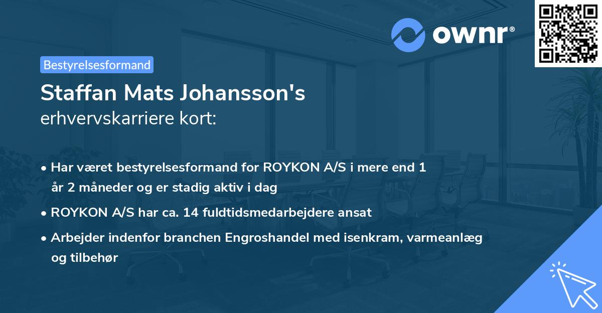 Staffan Mats Johansson's erhvervskarriere kort