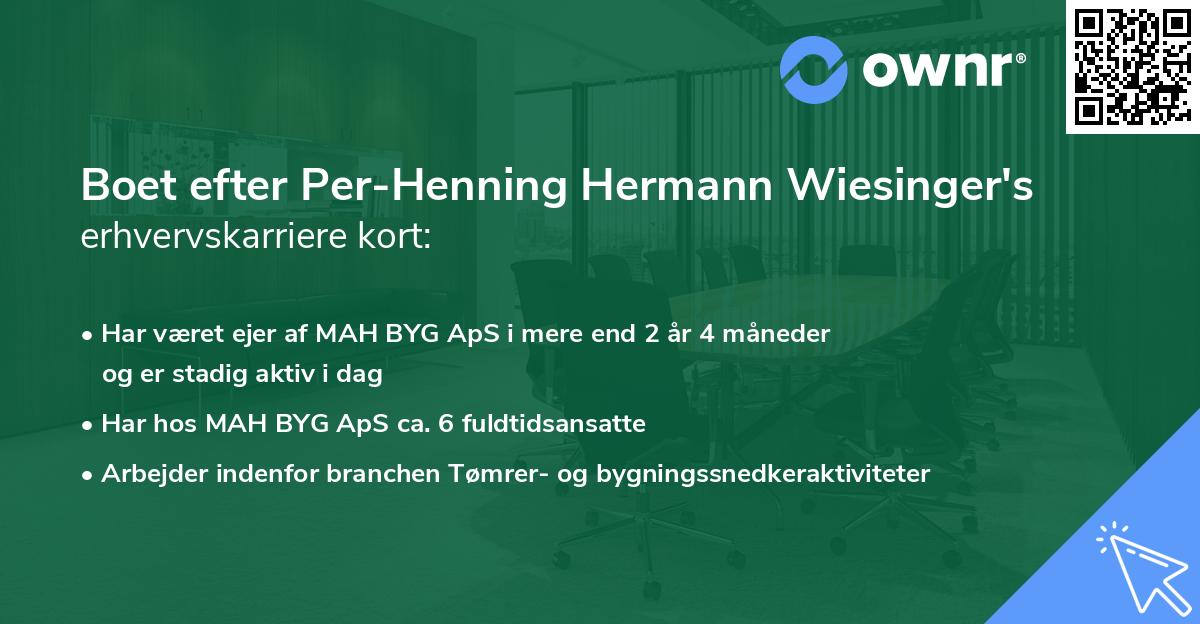Boet efter Per-Henning Hermann Wiesinger's erhvervskarriere kort