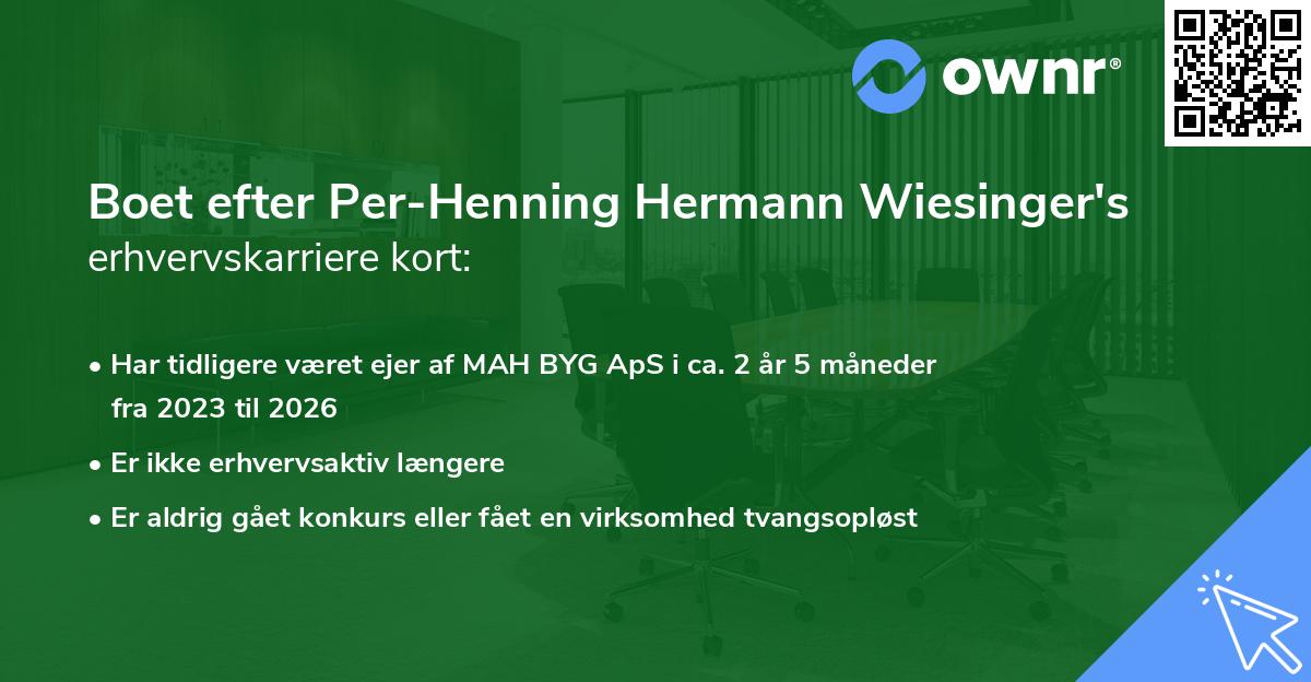 Boet efter Per-Henning Hermann Wiesinger's erhvervskarriere kort