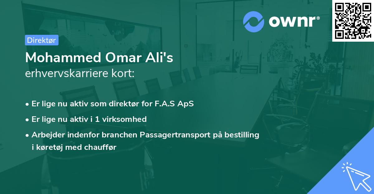 Mohammed Omar Ali's erhvervskarriere kort