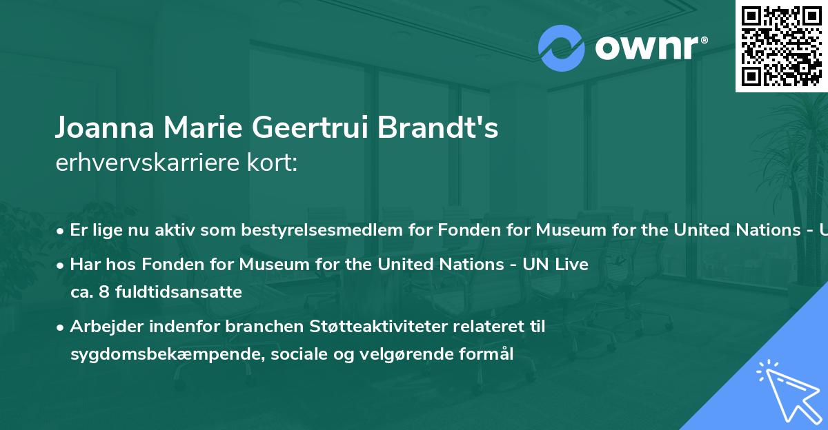 Joanna Marie Geertrui Brandt's erhvervskarriere kort