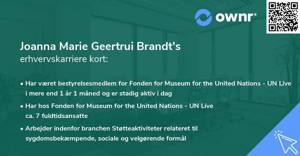 Joanna Marie Geertrui Brandt's erhvervskarriere kort