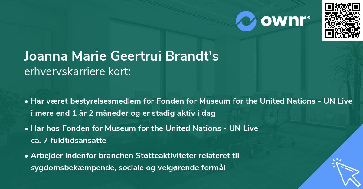 Joanna Marie Geertrui Brandt's erhvervskarriere kort
