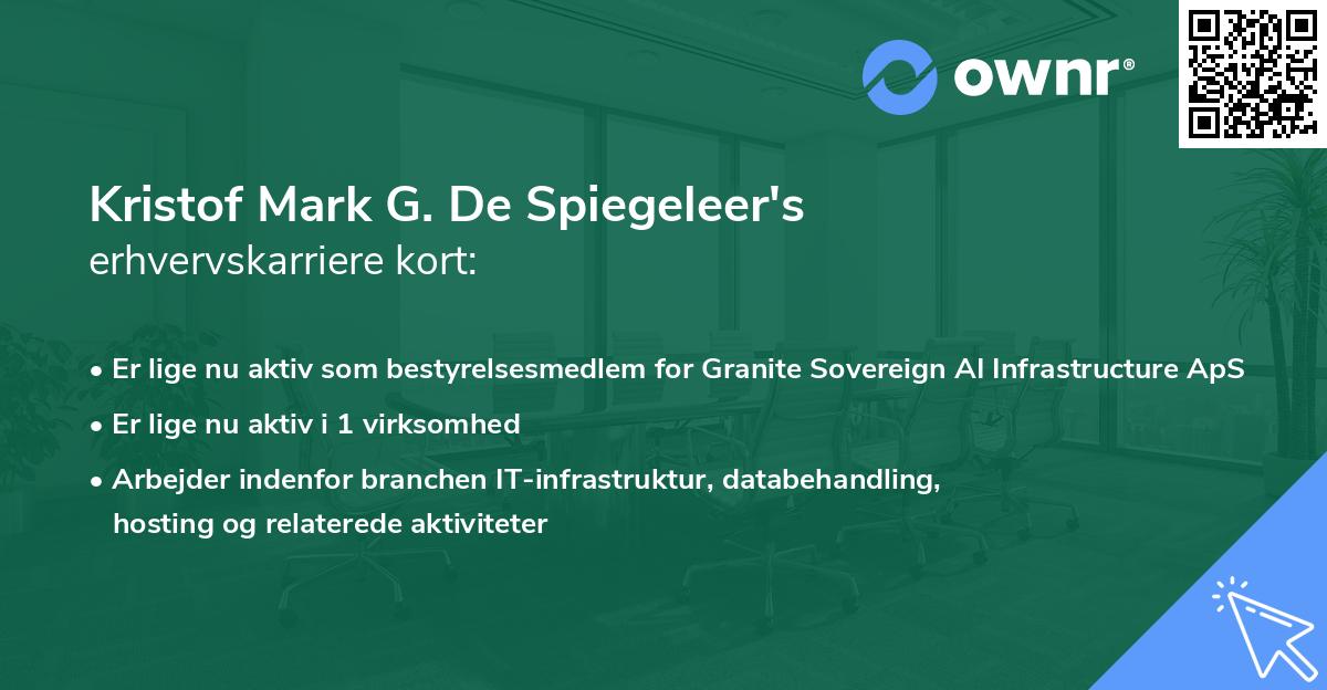Kristof Mark G. De Spiegeleer's erhvervskarriere kort