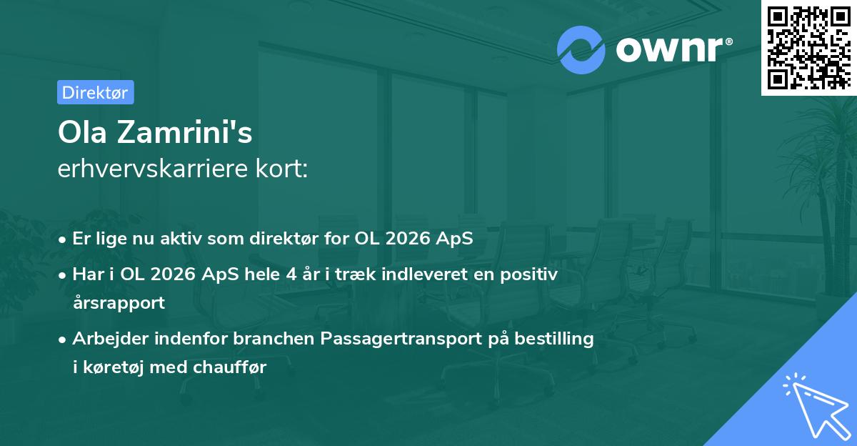 Ola Zamrini's erhvervskarriere kort