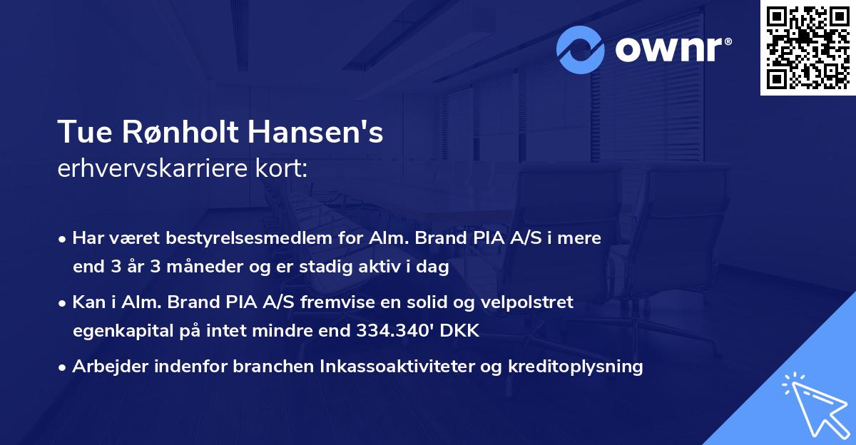 Tue Rønholt Hansen's erhvervskarriere kort