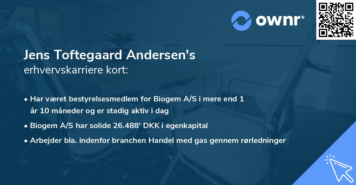 Jens Toftegaard Andersen's erhvervskarriere kort