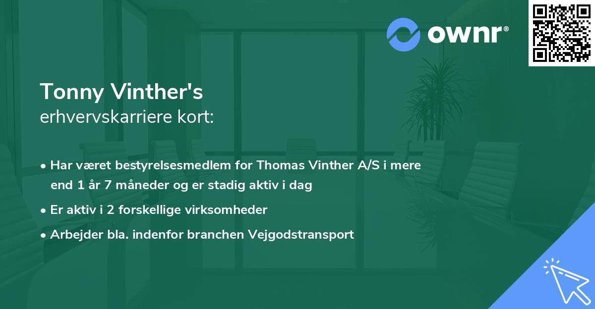 Tonny Vinther's erhvervskarriere kort