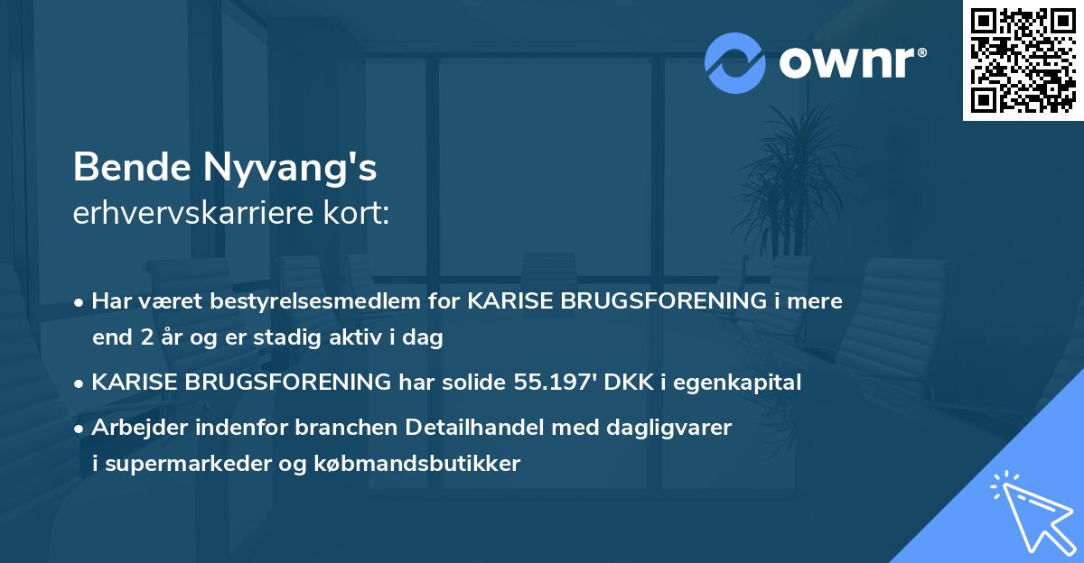 Bende Nyvang's erhvervskarriere kort