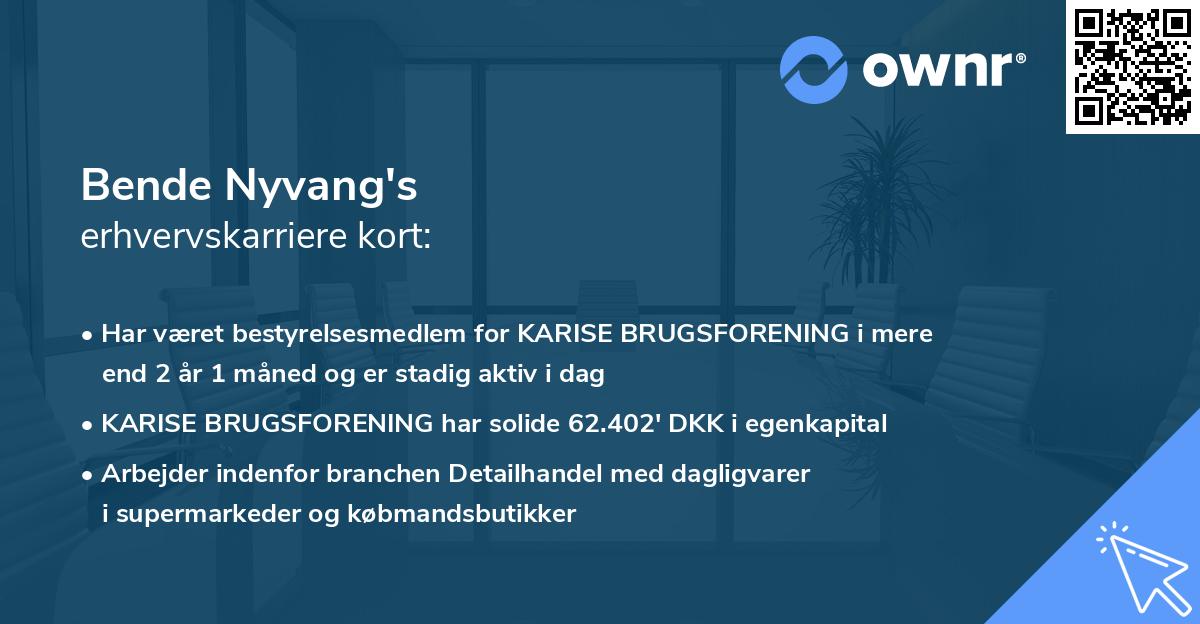 Bende Nyvang's erhvervskarriere kort