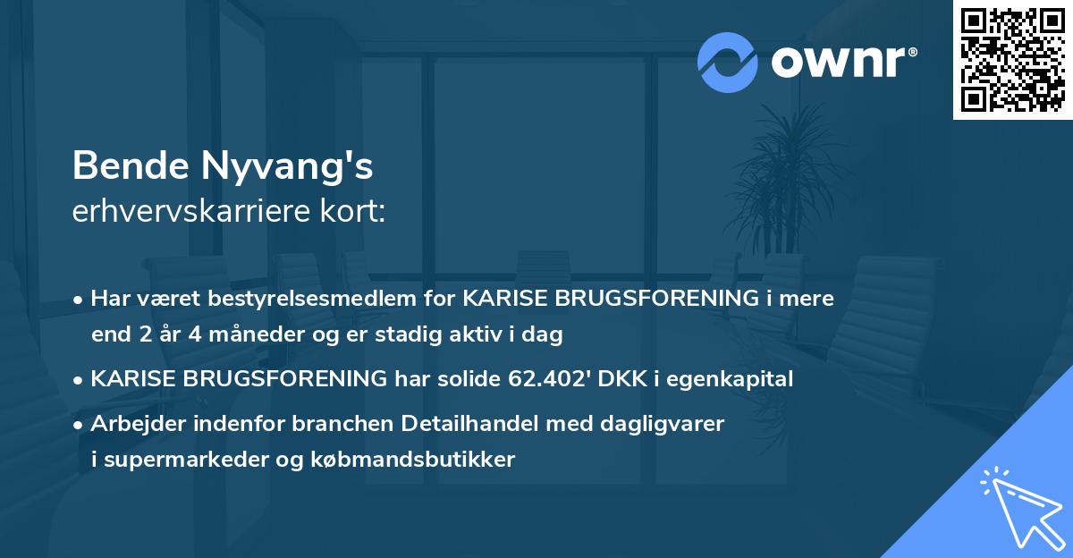 Bende Nyvang's erhvervskarriere kort