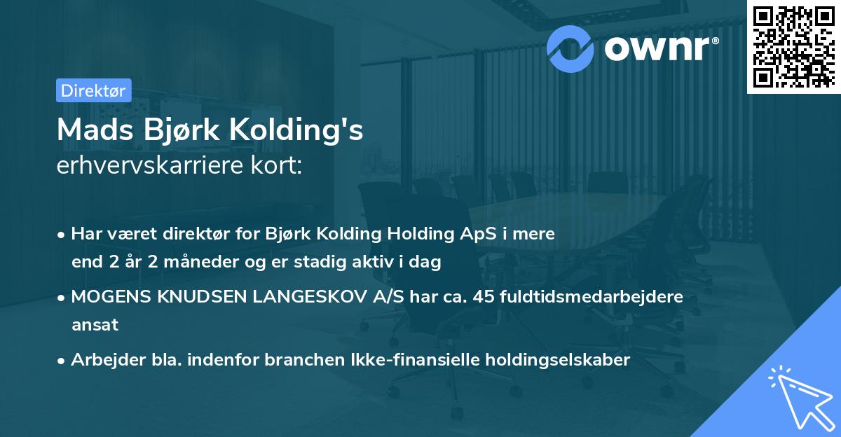 Mads Bjørk Kolding's erhvervskarriere kort