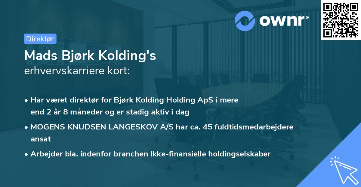 Mads Bjørk Kolding's erhvervskarriere kort