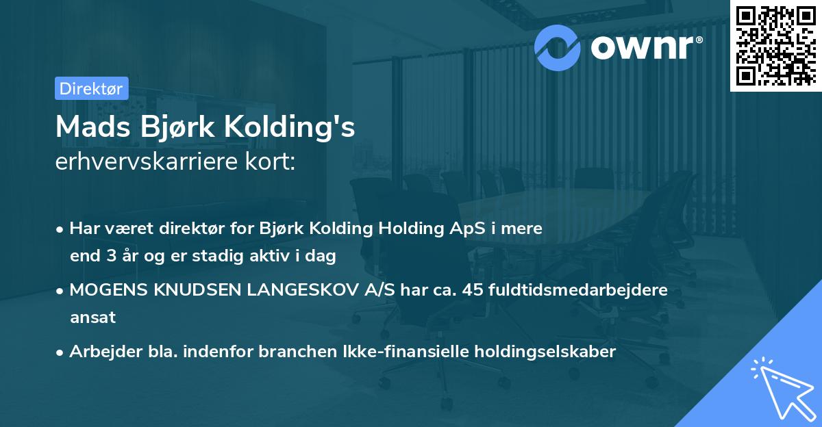 Mads Bjørk Kolding's erhvervskarriere kort