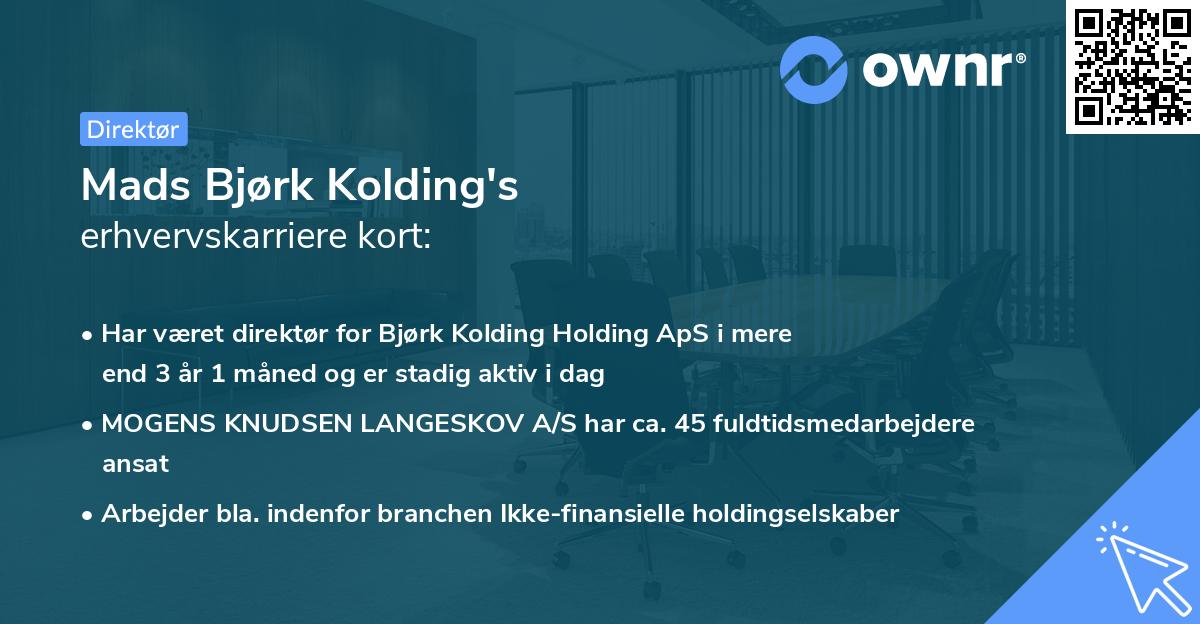 Mads Bjørk Kolding's erhvervskarriere kort