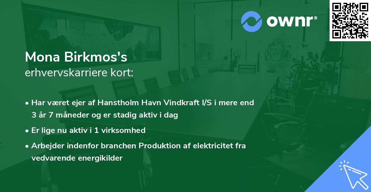Mona Birkmos's erhvervskarriere kort