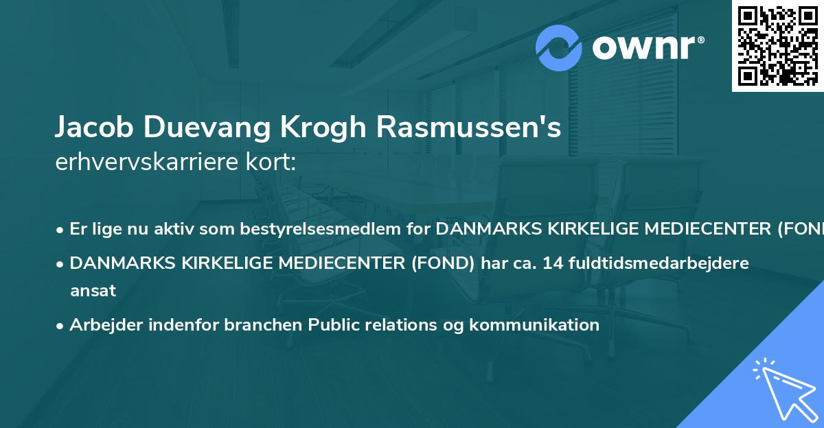 Jacob Duevang Krogh Rasmussen's erhvervskarriere kort