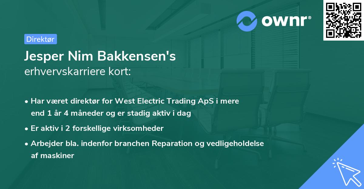 Jesper Nim Bakkensen's erhvervskarriere kort