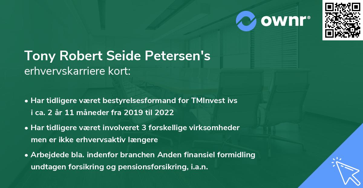 Tony Robert Seide Petersen's erhvervskarriere kort