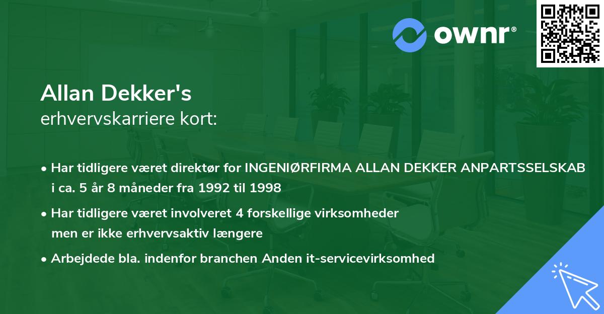 Allan Dekker's erhvervskarriere kort
