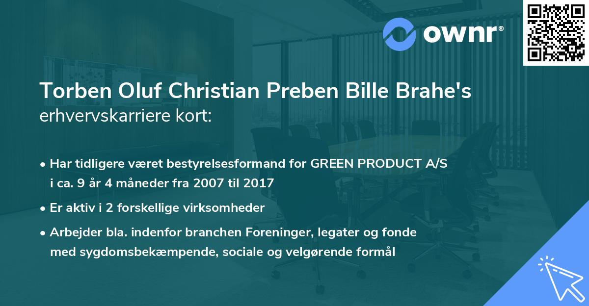 Torben Oluf Christian Preben Bille Brahe's erhvervskarriere kort