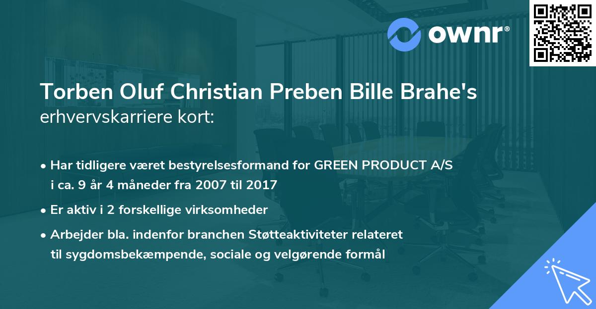 Torben Oluf Christian Preben Bille Brahe's erhvervskarriere kort