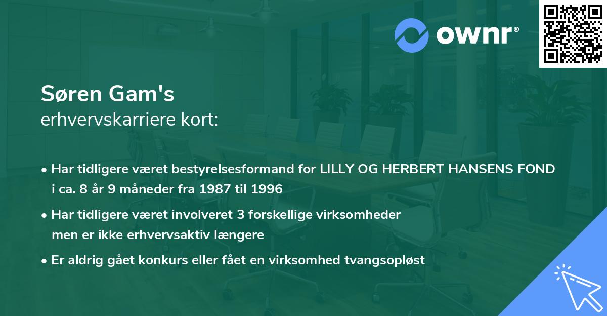 Søren Gam's erhvervskarriere kort