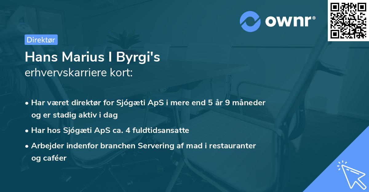Hans Marius I Byrgi's erhvervskarriere kort
