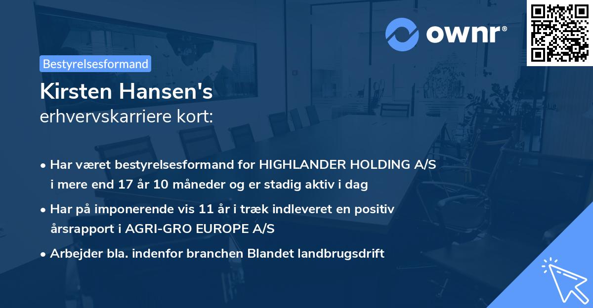 Kirsten Hansen's erhvervskarriere kort