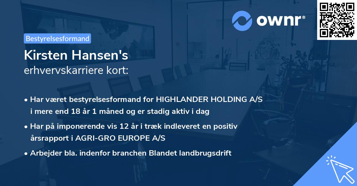 Kirsten Hansen's erhvervskarriere kort