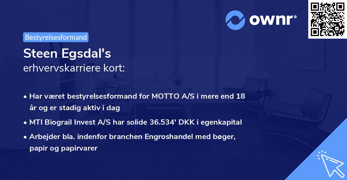 Steen Egsdal's erhvervskarriere kort