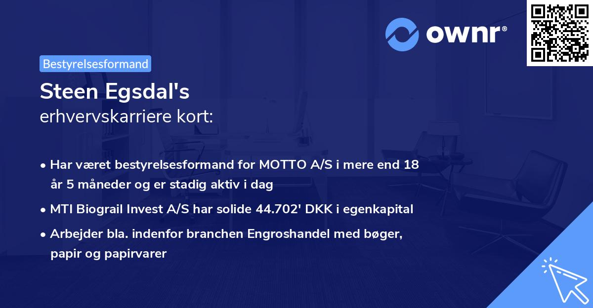 Steen Egsdal's erhvervskarriere kort