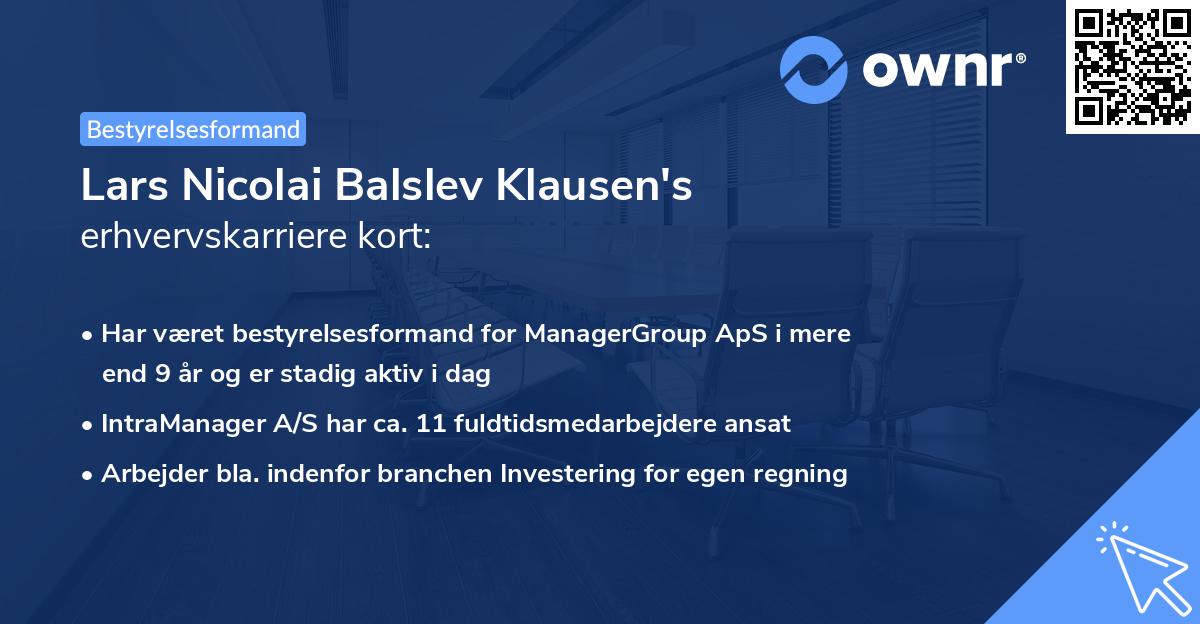 Lars Nicolai Balslev Klausen's erhvervskarriere kort