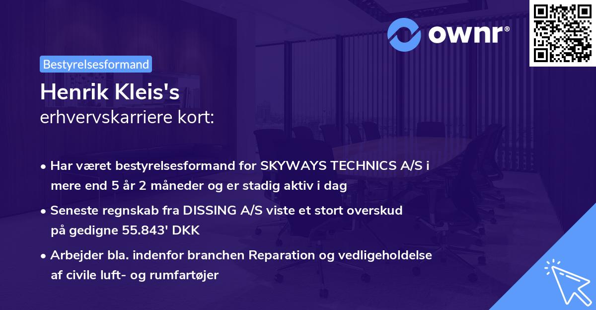 Henrik Kleis's erhvervskarriere kort