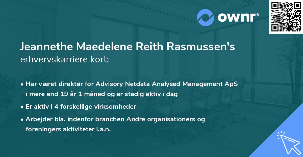 Jeannethe Maedelene Reith Rasmussen's erhvervskarriere kort