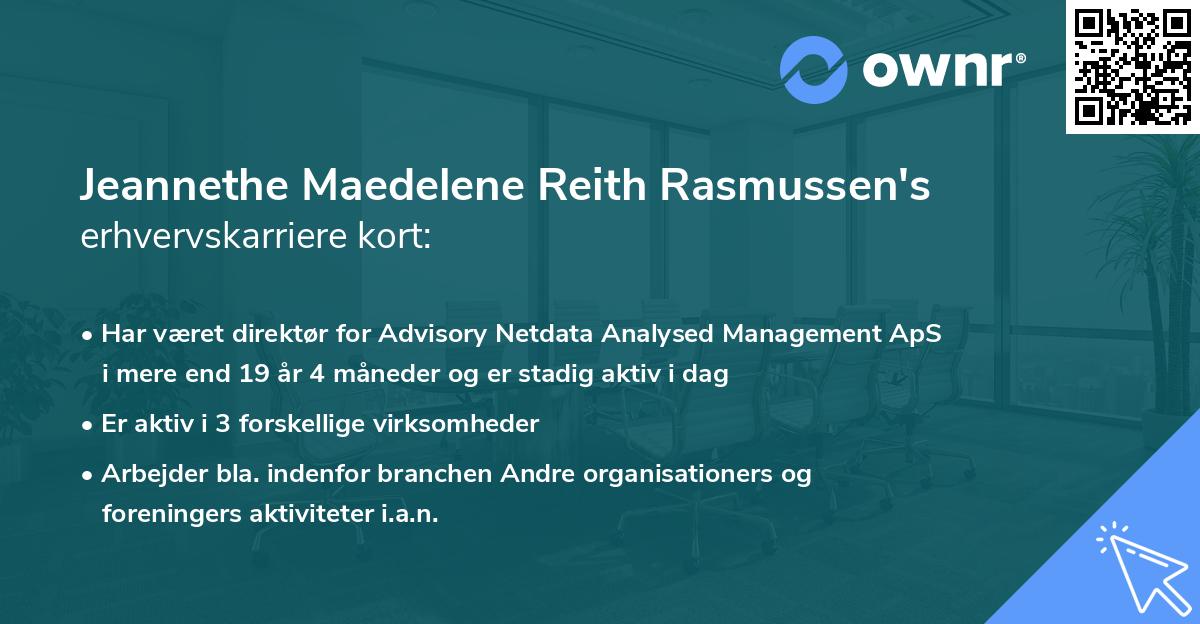 Jeannethe Maedelene Reith Rasmussen's erhvervskarriere kort