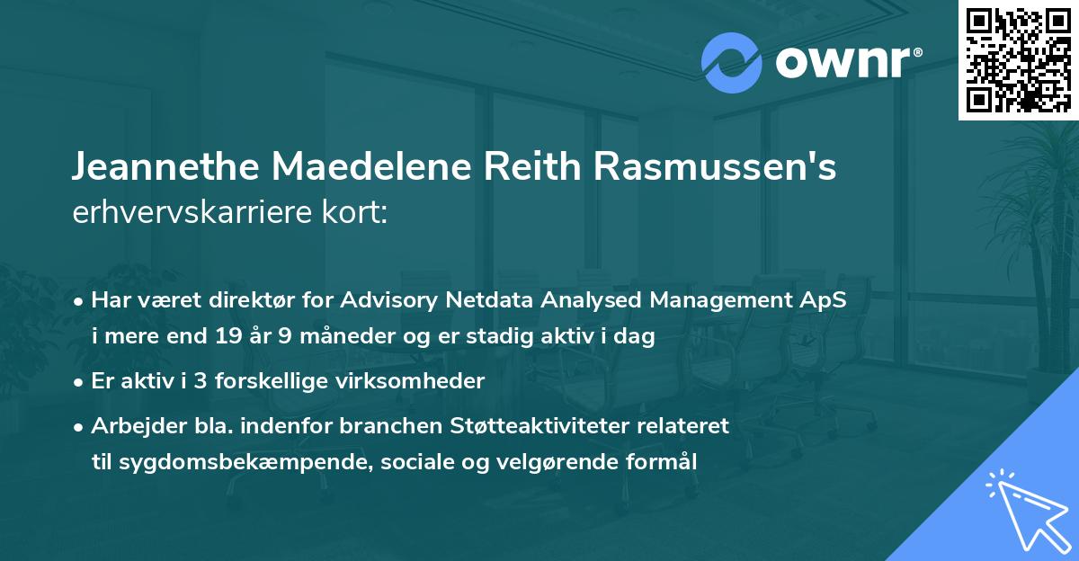 Jeannethe Maedelene Reith Rasmussen's erhvervskarriere kort