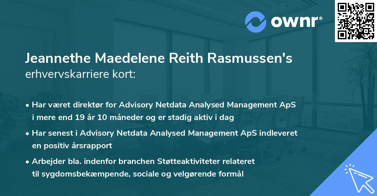 Jeannethe Maedelene Reith Rasmussen's erhvervskarriere kort