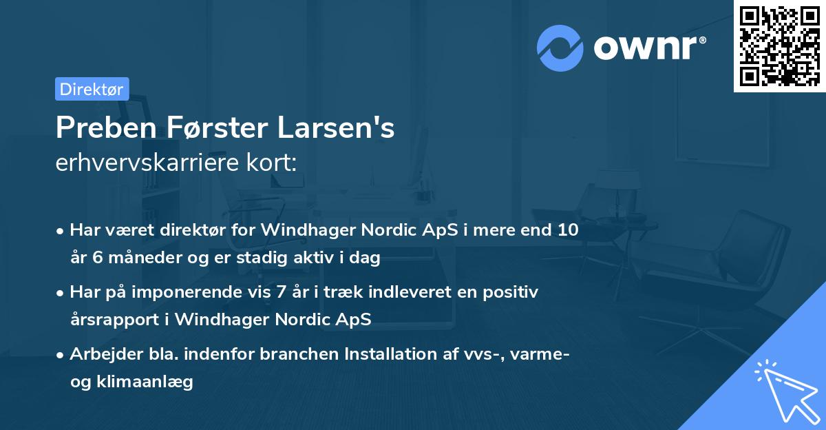 Preben Førster Larsen's erhvervskarriere kort