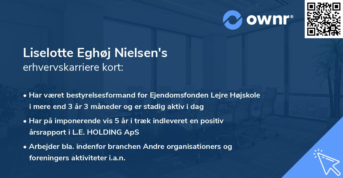 Liselotte Eghøj Nielsen's erhvervskarriere kort
