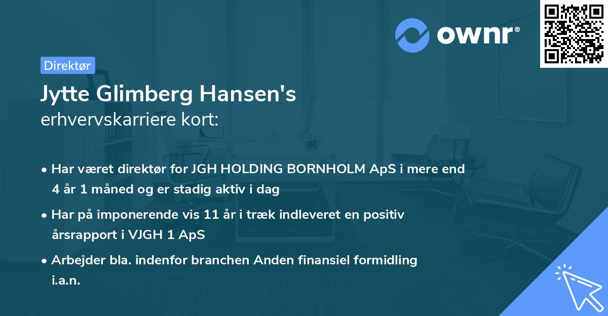 Jytte Glimberg Hansen's erhvervskarriere kort