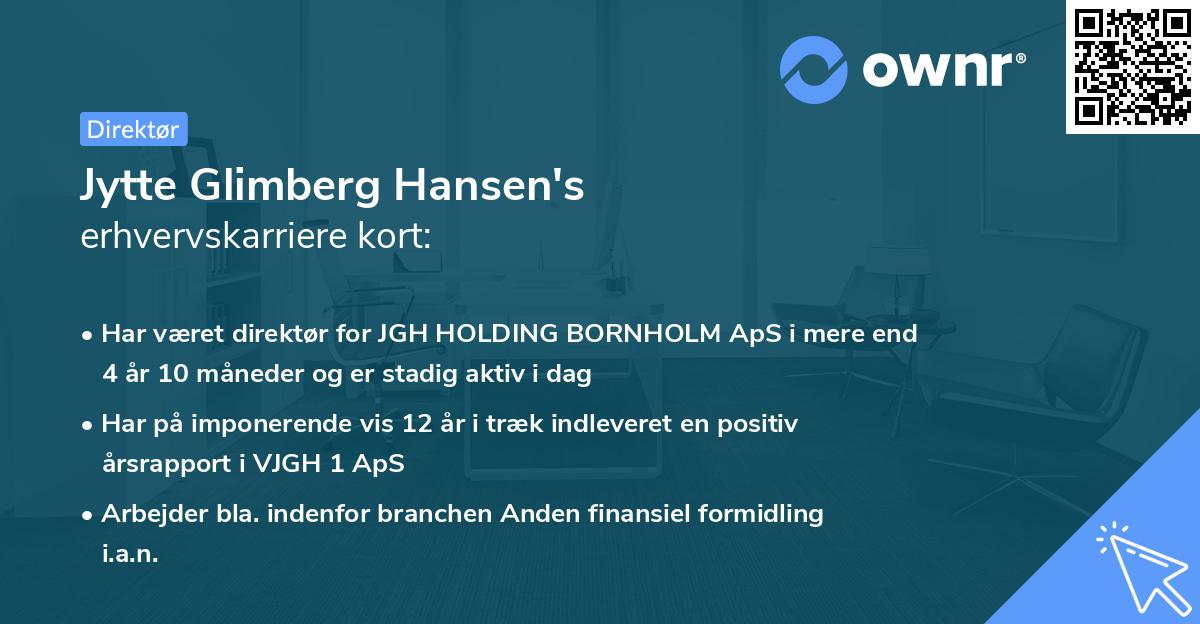 Jytte Glimberg Hansen's erhvervskarriere kort