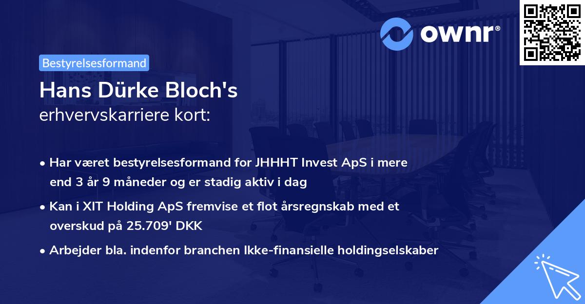 Hans Dürke Bloch's erhvervskarriere kort