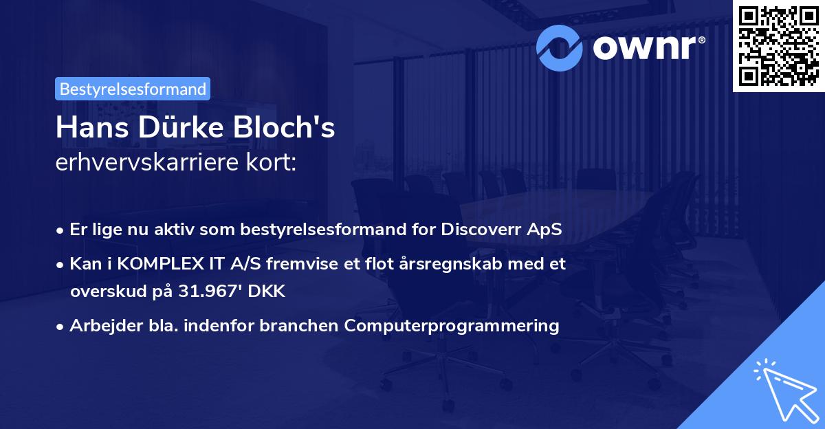 Hans Dürke Bloch's erhvervskarriere kort