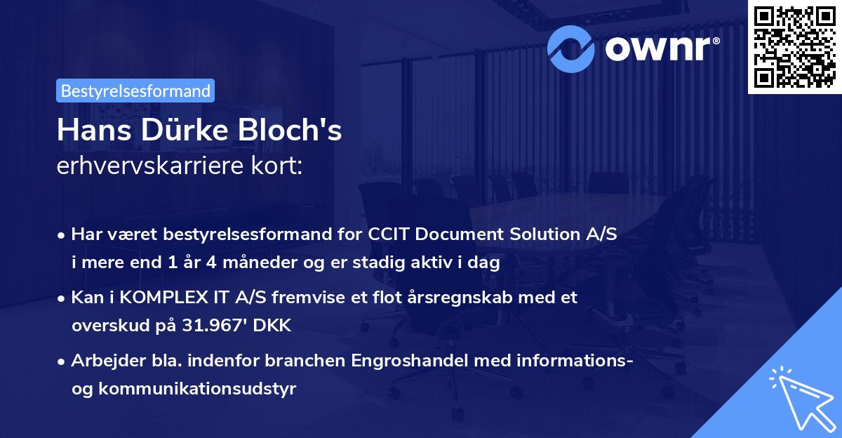 Hans Dürke Bloch's erhvervskarriere kort